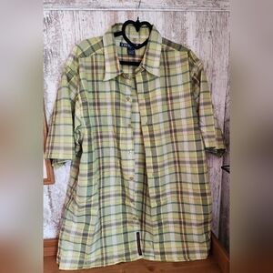 Dkny Green and Yellow Dress Shirt Lightweight Cotton